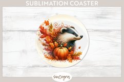 Fall Badger Animal v4 Round Coaster Sublimation Product Image 1