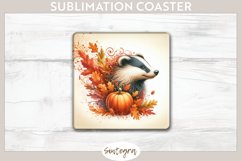 Fall Badger Animal v4 Square Coaster Sublimation Product Image 1