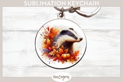Fall Badger Animal v6 Round Keychain Sublimation Product Image 1