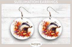 Fall Badger Animal v6 Round Earrings Sublimation Product Image 1