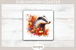 Fall Badger Animal v6 Square Coaster Sublimation Product Image 1