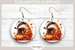 Fall Badger Animal v7 Round Earrings Sublimation Product Image 1