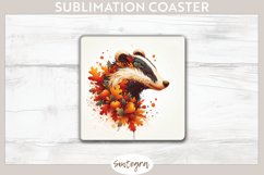 Fall Badger Animal v8 Square Coaster Sublimation Product Image 1