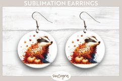 Fall Badger Animal v9 Round Earrings Sublimation Product Image 1