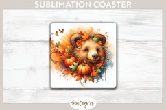 Fall Bear Animal v1 Square Coaster Sublimation Product Image 1