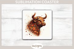 Fall Bull Animal v1 Square Coaster Sublimation Product Image 1