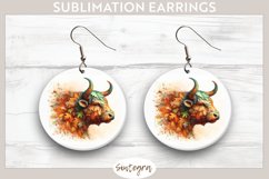 Fall Bull Animal v2 Round Earrings Sublimation Product Image 1