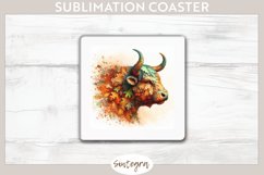 Fall Bull Animal v2 Square Coaster Sublimation Product Image 1