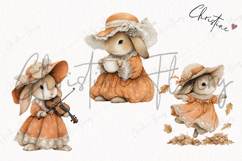 Whimsical Fall Bunny Clipart | Vintage Fall Png Product Image 3