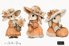 Whimsical Fall Bunny Clipart | Vintage Fall Png Product Image 1