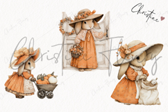 Whimsical Fall Bunny Clipart | Vintage Fall Png Product Image 3