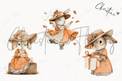 Whimsical Fall Bunny Clipart | Vintage Fall Png Product Image 3
