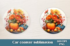 Fall car coaster sublimation design bundle, fall pumpkin car coaster, fall pumpkin flower