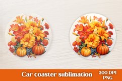 Fall car coaster sublimation design bundle, fall pumpkin car coaster, fall pumpkin flower sublimation.