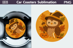 Fall Owl Car Coaster | Autumn Sublimation Design Product Image 1