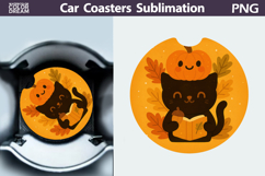Black Cat Car Coaster | Autumn Sublimation Design Product Image 1