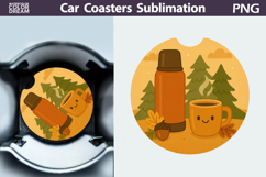 Pumpkin Thermos Car Coaster | Autumn Camping Sublimation Product Image 1
