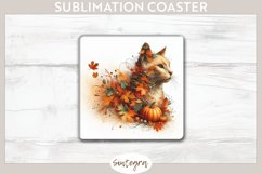 Fall Cat Animal v1 Square Coaster Sublimation Product Image 1