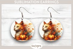 Fall Cat Animal v3 Round Earrings Sublimation Product Image 1