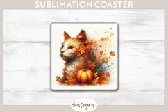 Fall Cat Animal v3 Square Coaster Sublimation Product Image 1