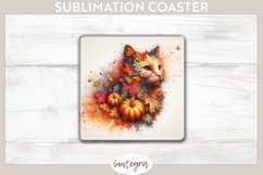 Fall Cat Animal v4 Square Coaster Sublimation Product Image 1
