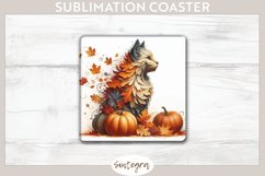 Fall Cat Animal v5 Square Coaster Sublimation Product Image 1