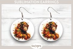 Fall Chimpanzee Animal v2 Round Earrings Sublimation Product Image 1