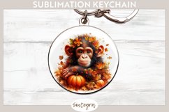 Fall Chimpanzee Animal v3 Round Keychain Sublimation Product Image 1