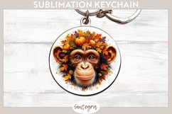 Fall Chimpanzee Animal v6 Round Keychain Sublimation Product Image 1