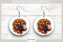 Fall Chimpanzee Animal v7 Round Earrings Sublimation Product Image 1