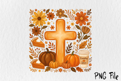 Fall Christian Cross Sublimation PNG, Autumn Pumpkin Spice Product Image 2