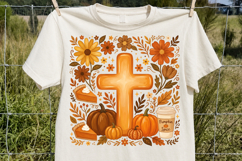 Fall Christian Cross Sublimation PNG, Autumn Pumpkin Spice Product Image 3