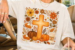 Fall Christian Cross Sublimation PNG, Autumn Pumpkin Spice Product Image 1