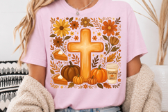 Fall Christian Cross Sublimation PNG, Autumn Pumpkin Spice Product Image 5