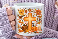 Fall Christian Cross Sublimation PNG, Autumn Pumpkin Spice Product Image 6