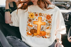 Fall Christian Cross Sublimation PNG, Autumn Pumpkin Spice Product Image 7