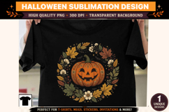 Vintage Pumpkin Wreath Sublimation | Autumn Leaves Halloween Product Image 1