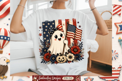 American Flag Ghost with Bow &amp; Pumpkin | Floral Halloween Product Image 2