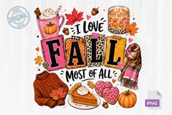 Fall Collage Pink Leopard Autumn PNG Sublimation Design Product Image 1