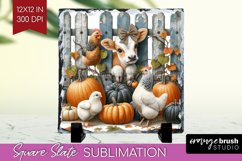 Fall Cow Slate PNG - Autumn Cow Square Slate Sublimation Product Image 1