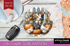 Fall Cow Car Coaster - Autumn Cow Coaster PNG Sublimation Product Image 1
