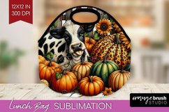 Fall Cow Lunch Bag - Autumn Cow Lunch Bug PNG Sublimation Product Image 1