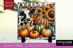 Fall Cow Slate PNG - Autumn Cow Square Slate Sublimation Product Image 1