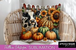 Fall Pillow Cover - Cow Pillow Sublimation Design Product Image 1