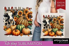 Fall Cow Tote Bag - Autumn Cow Tote Bag PNG Sublimation Product Image 1