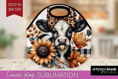 Fall Cow Lunch Bag - Autumn Cow Lunch Bug PNG Sublimation Product Image 1