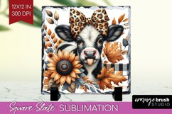 Fall Cow Slate PNG - Autumn Cow Square Slate Sublimation Product Image 1