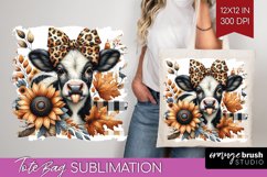 Fall Cow Tote Bag - Autumn Cow Tote Bag PNG Sublimation Product Image 1