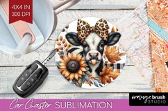 Fall Cow Car Coaster - Autumn Cow Coaster PNG Sublimation Product Image 1