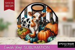 Fall Cow Lunch Bag - Autumn Cow Lunch Bug PNG Sublimation Product Image 1